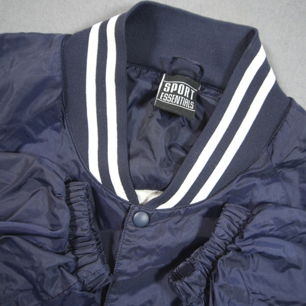 VTG 90s Varsity Baseball Snap Stripe Men Jacket L Oversized Lined Windbraker